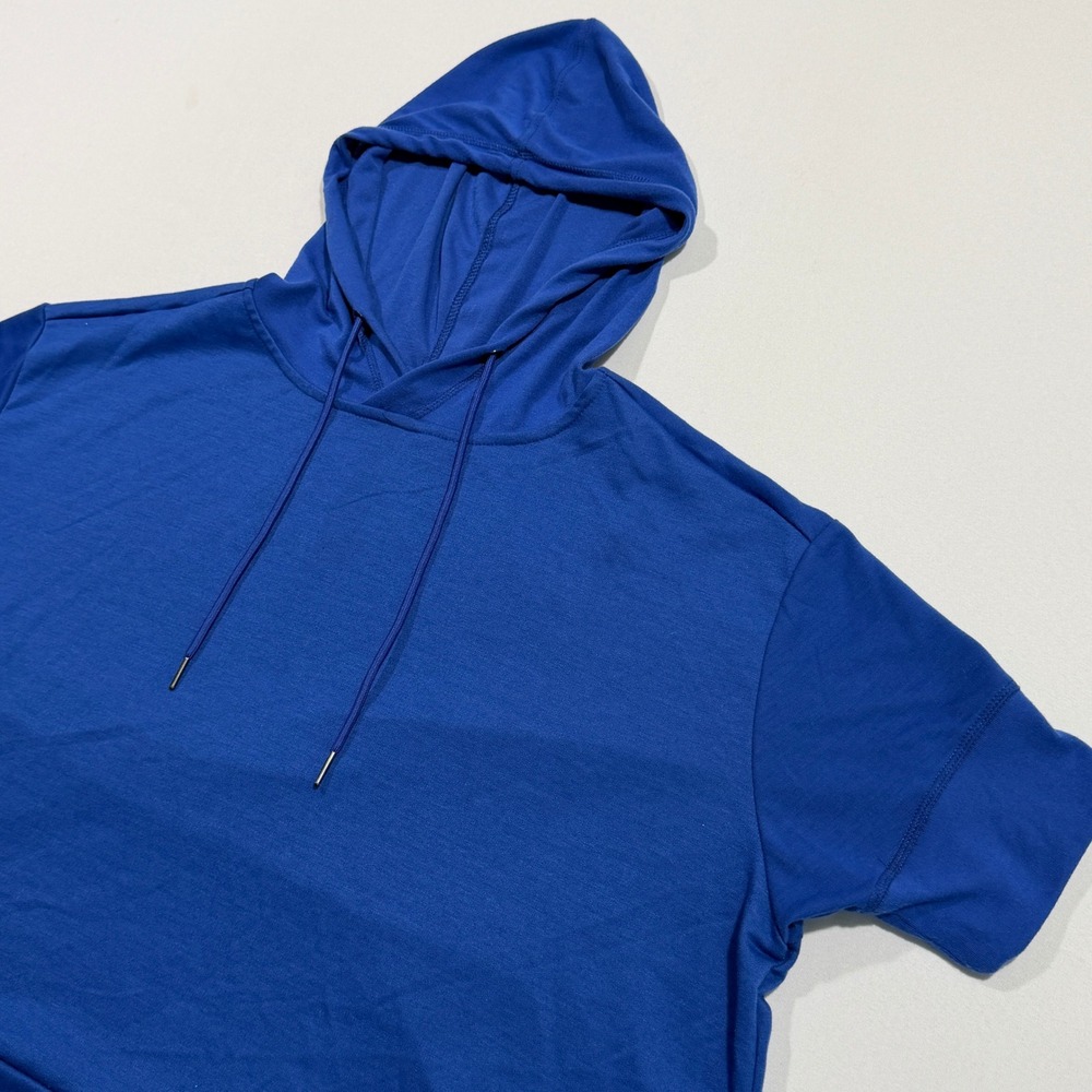 Nine West Active Hoodie Women L Blue Short Sleeve Boxy Pullover Athleisure Top